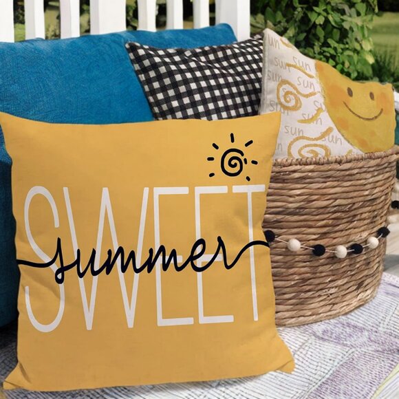 Summer Decorative Pillow Covers Throw Cases Farmhouse Accent Floral Decor 18" - Picture 4 of 4